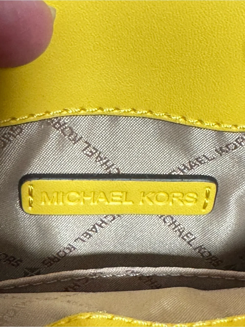 Michael Kors Yellow Mini Mercer Pebbled Leather Crossbody Tote MK Charm